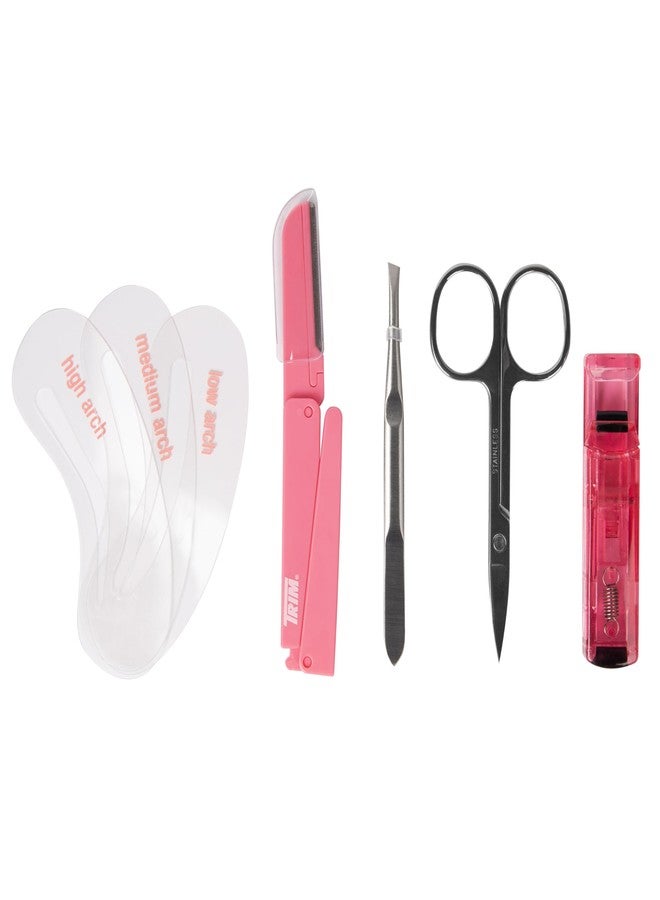 تريم مجموعة أدوات تجميل الرموش والحواجب من تريم بيوتي، تتضمن: أداة تجعيد الرموش، مشط، ملقط، مقص، شفرة حلاقة للحواجب، مجموعة قابلة لإعادة الاستخدام والغسل لتشكيل الحواجب، تزيل الشعر النامي تحت الجلد، تشكل الحواجب، مجموعة من 7 قطع - Image 1